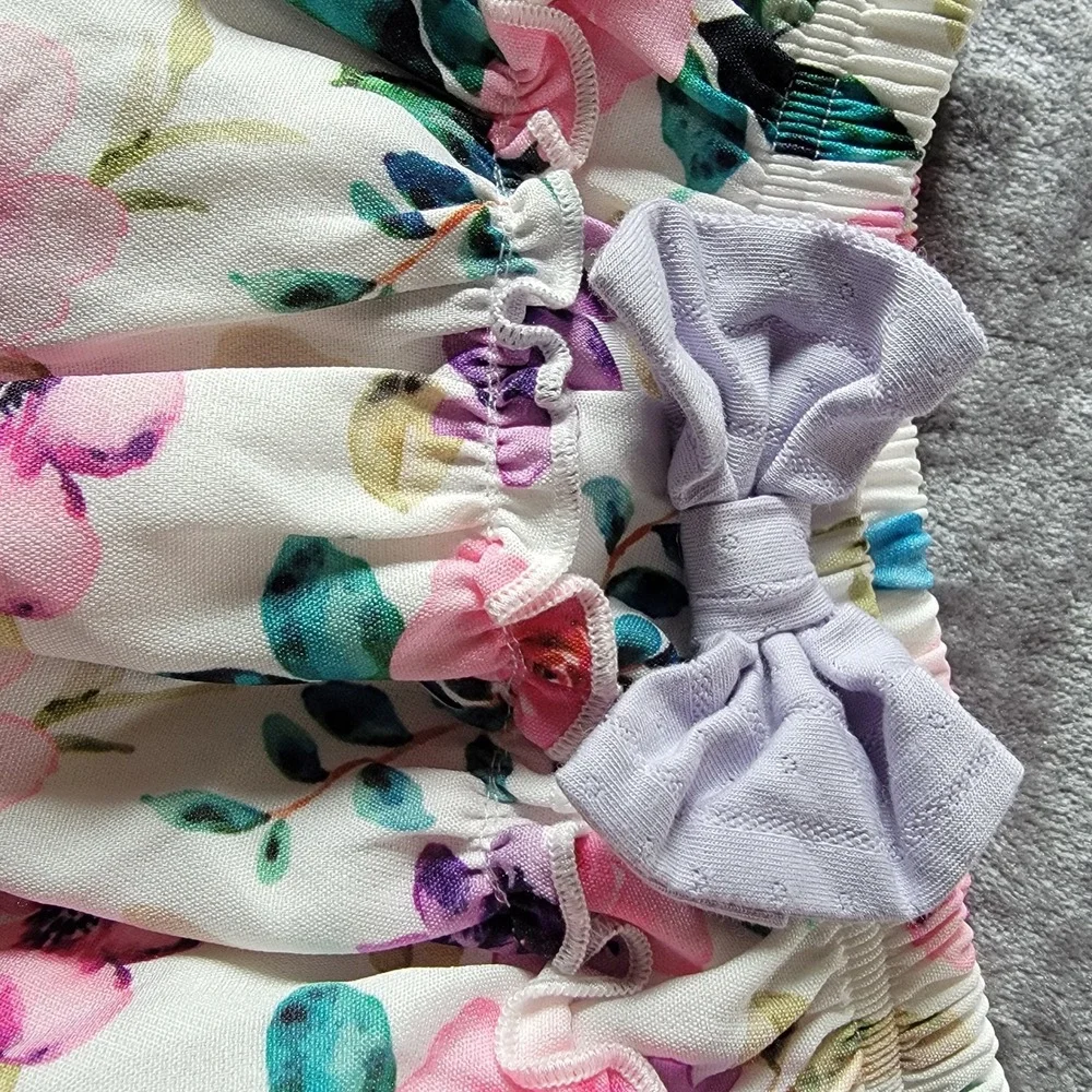 Tiered-Ruffle Bloomers Baby Girl 3-6M White Floral Excellent Bow 736